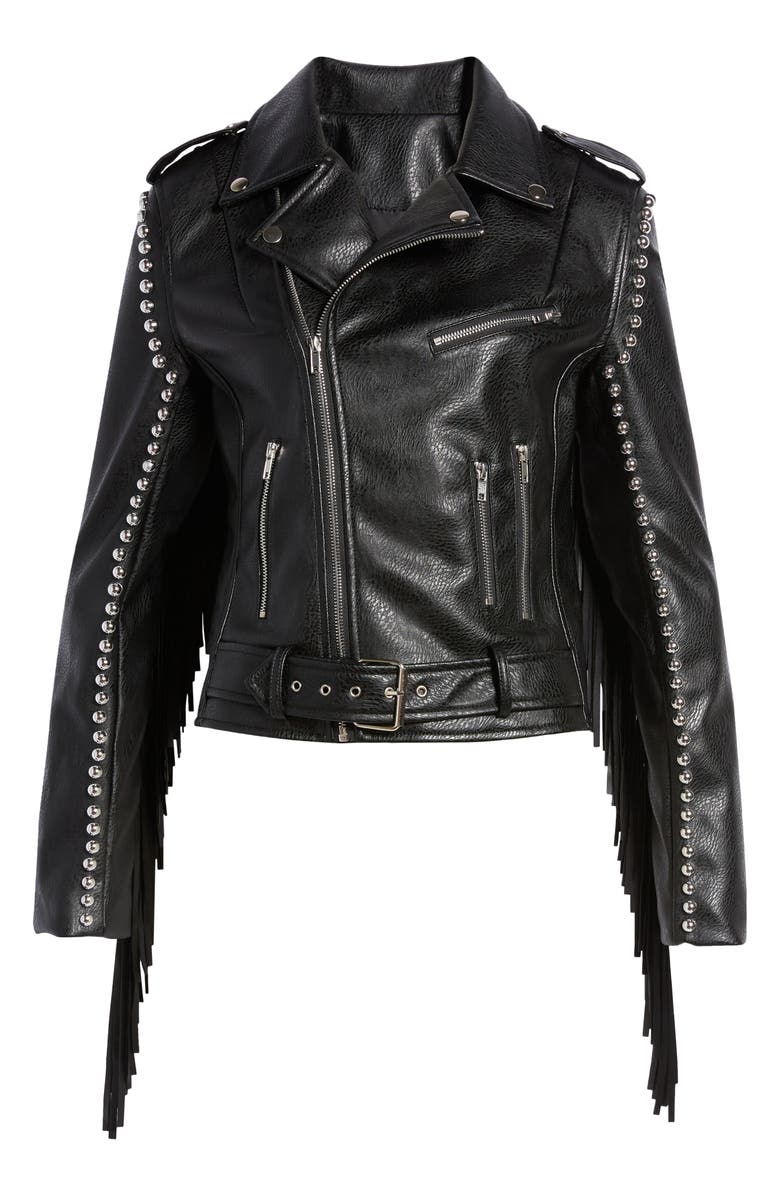 AZALEA WANG Fringe Faux Leather Moto Jacket, Alternate, color,