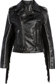 AZALEA WANG Fringe Faux Leather Moto Jacket