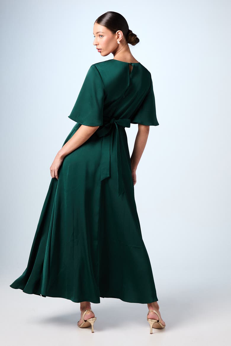 Wrap Satin Maxi Bridesmaids Dress, Alternate, color, Emerald