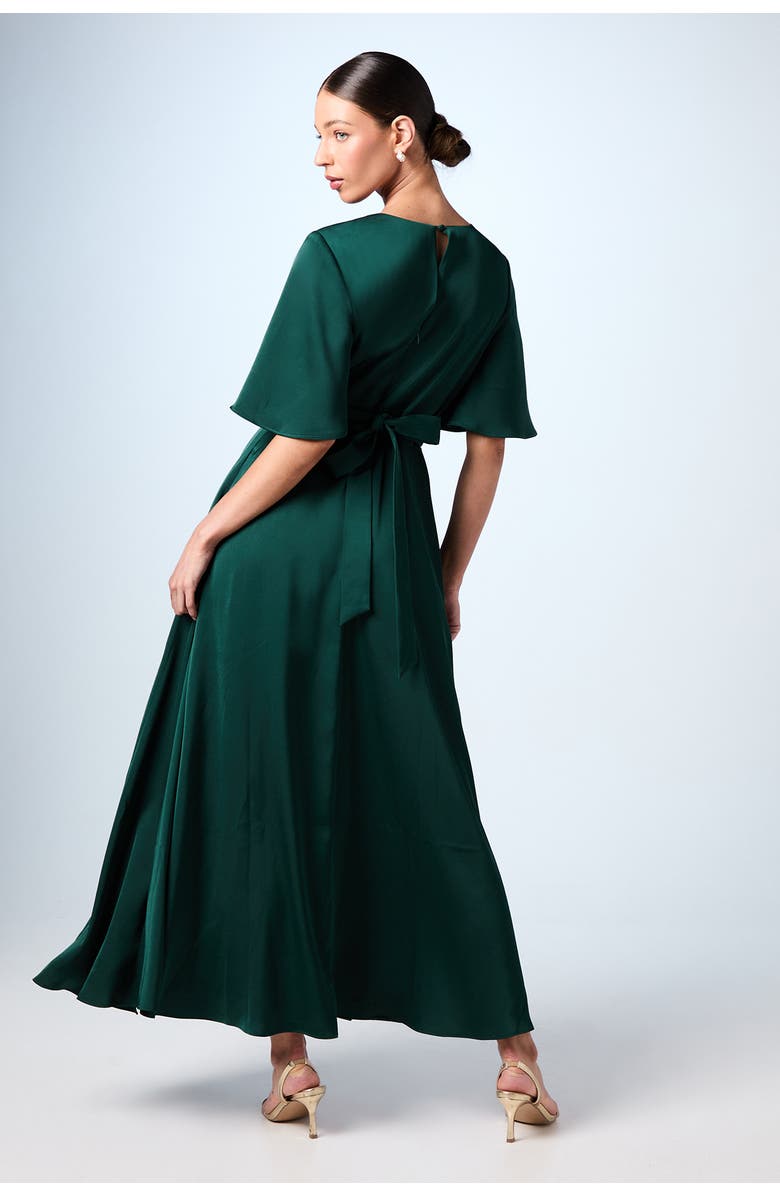 Coast Wrap Satin Maxi Bridesmaids Dress, Alternate, color, Emerald