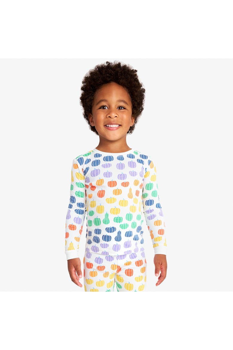 Kids Organic Long Sleeve Pj Top In Halloween Prints, Alternate, color, Ivory Rainbow Pumpkin Patch