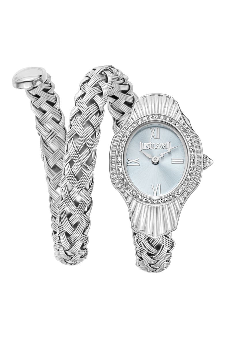 Twined Snake Wraparound Bracelet Watch, 23.5mm x 37mm, Main, color, SILVER