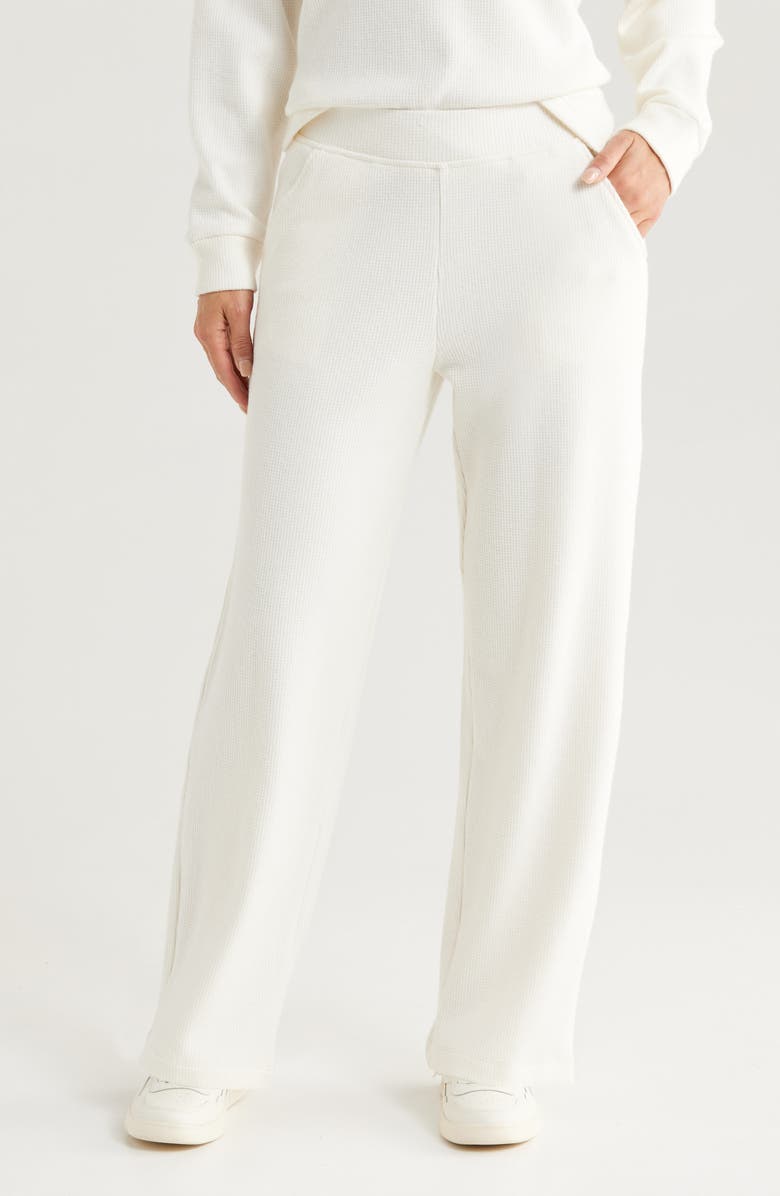 Zella Cozy Waffle Knit Pants, Main, color, Ivory Egret