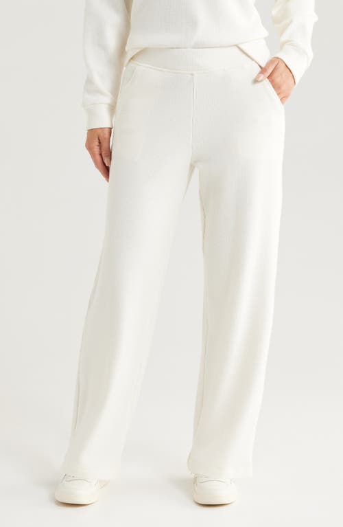 Shop Zella Cozy Waffle Knit Pants In Ivory Egret