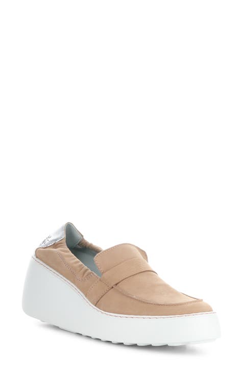 HIGH WEDGE PLATFORM WITH DOUBLE G IN CAMEL BEIGE CANVAS