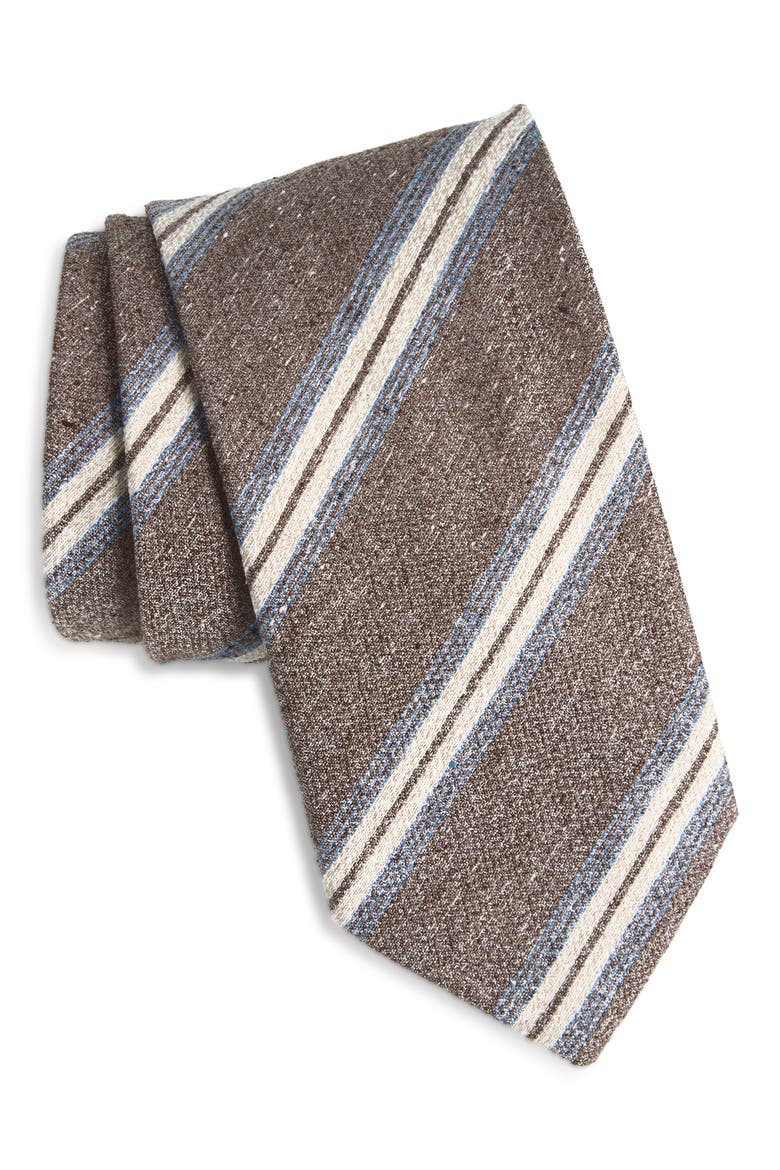 Stripe Textured Silk Tie, Main, color, CHOCOLATE