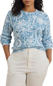 Lauren Ralph Lauren Paisley Cable Stitch Cotton Crewneck Sweater