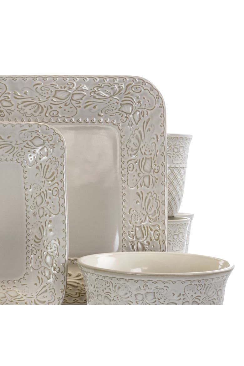 Ivory Lotus 16 Piece Square Dinnerware Set, Alternate, color, White