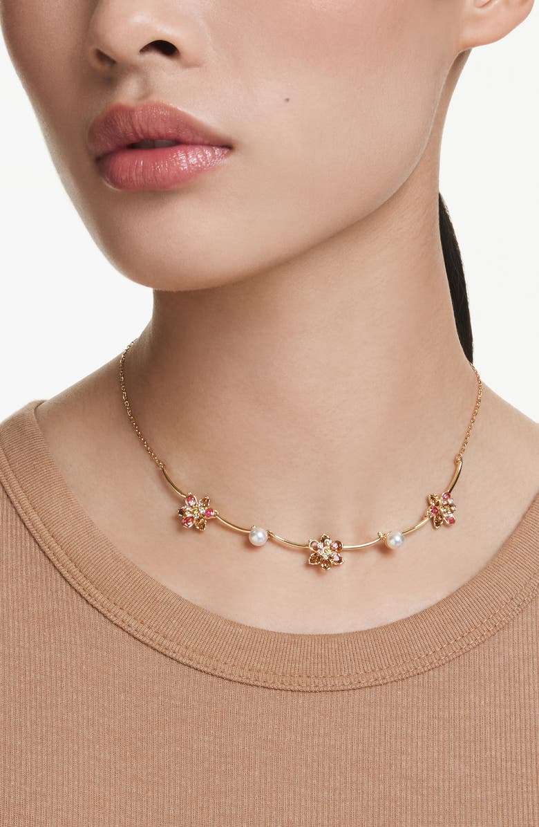 Swarovski Idyllia Crystal Flower & Faux Pearl Collar Necklace, Alternate, color, Gold/ Multi