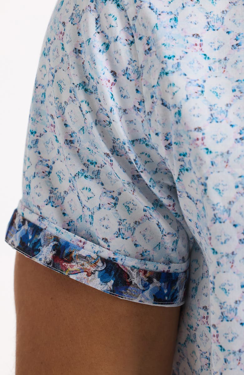 Robert Graham Bramston Medallion Print Short Sleeve Stretch Cotton Button-Up Shirt, Alternate, color, White