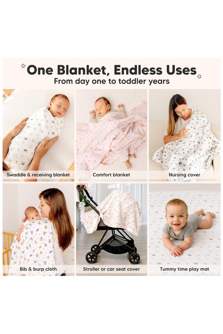 3-Pack Lyra Muslin Swaddle Blankets, Alternate, color, Flora Vale