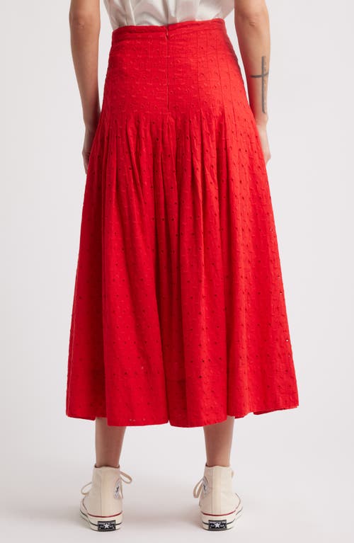 The Great . The Rhythm Eyelet Midi Skirt In Red Rose
