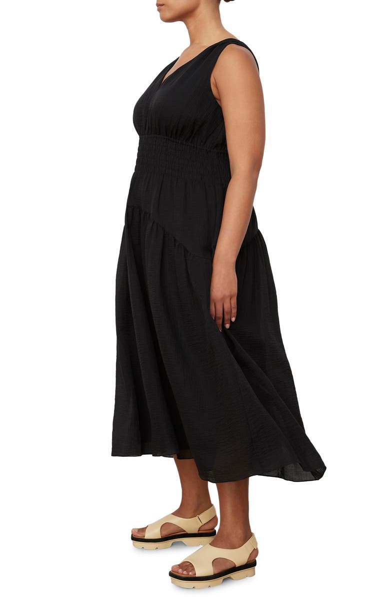 Vince Smocked Tiered Midi Dress, Alternate, color, Black