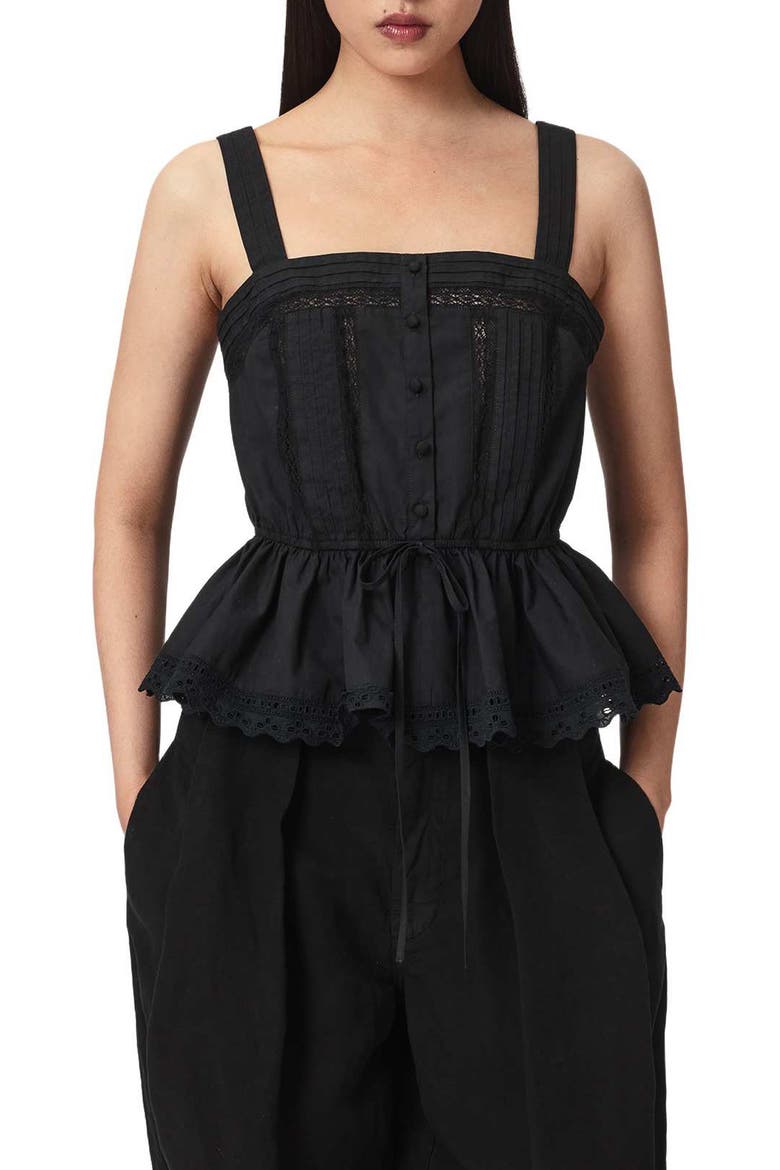 Gwen Peplum Cotton Top, Main, color, BLACK