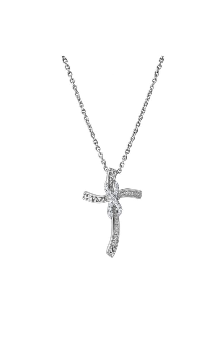 Benedicta 10K Gold Diamond Cross Pendant - 0.05 CT, Main, color, 10K White Gold