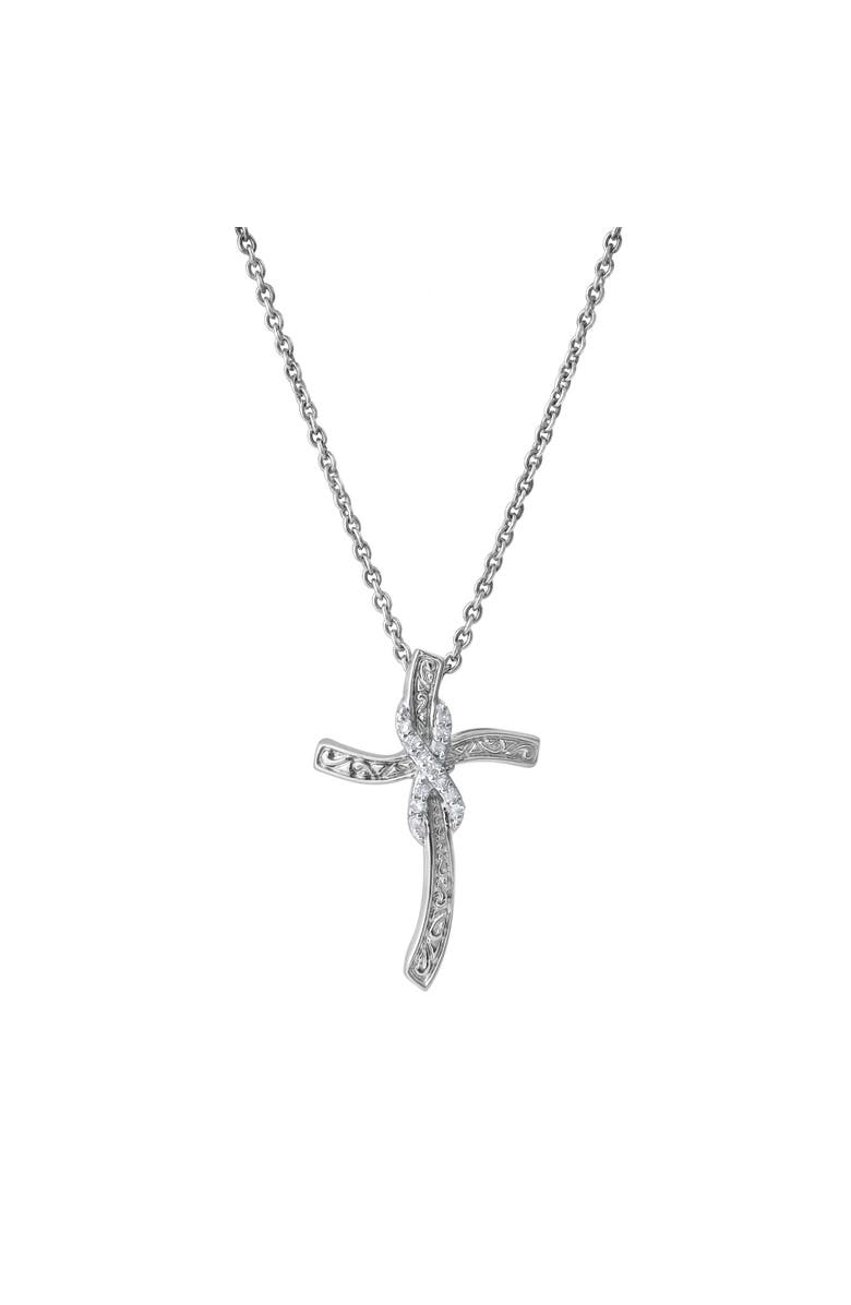 LuvMyJewelry Benedicta 10K Gold Diamond Cross Pendant - 0.05 CT, Main, color, 10K White Gold