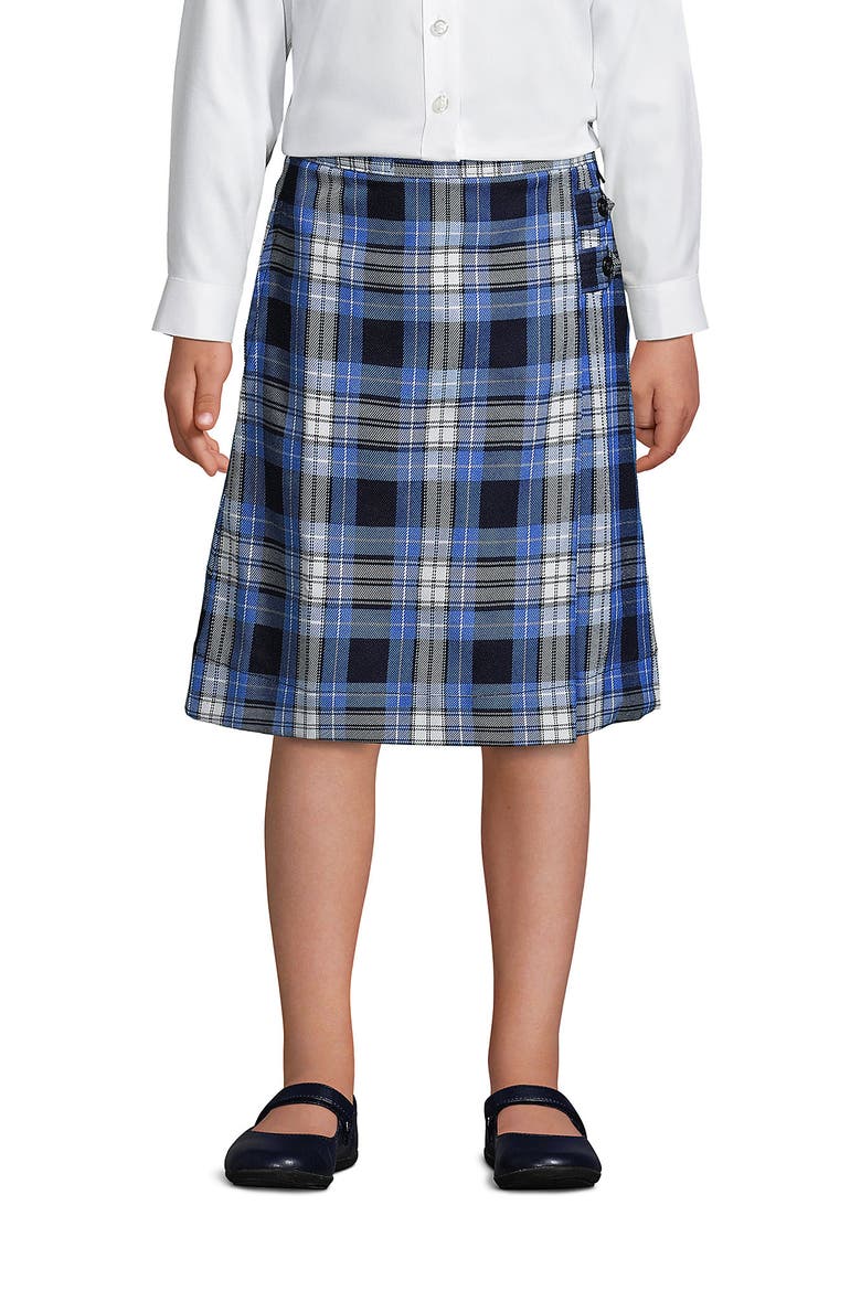 Girls Slim Solid A-line Skirt Below the Knee, Main, color, Clear Blue Plaid