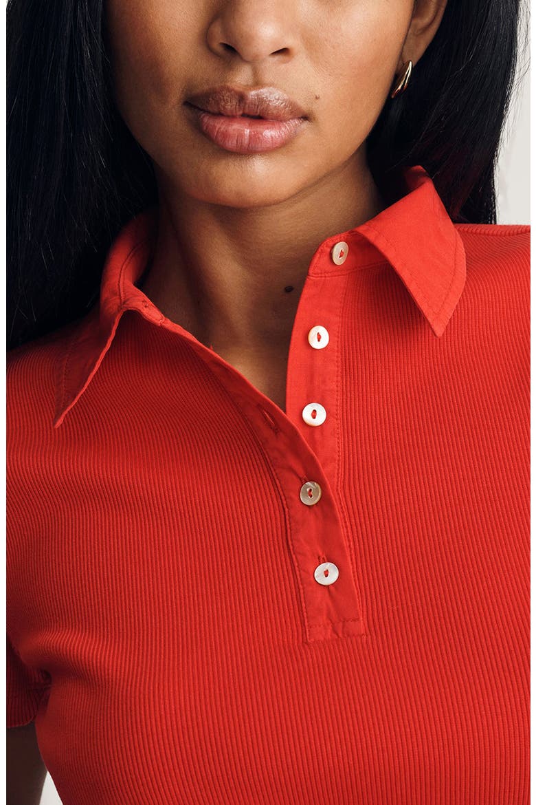 Crop Stretch Cotton Rib Polo T-Shirt, Alternate, color, RED
