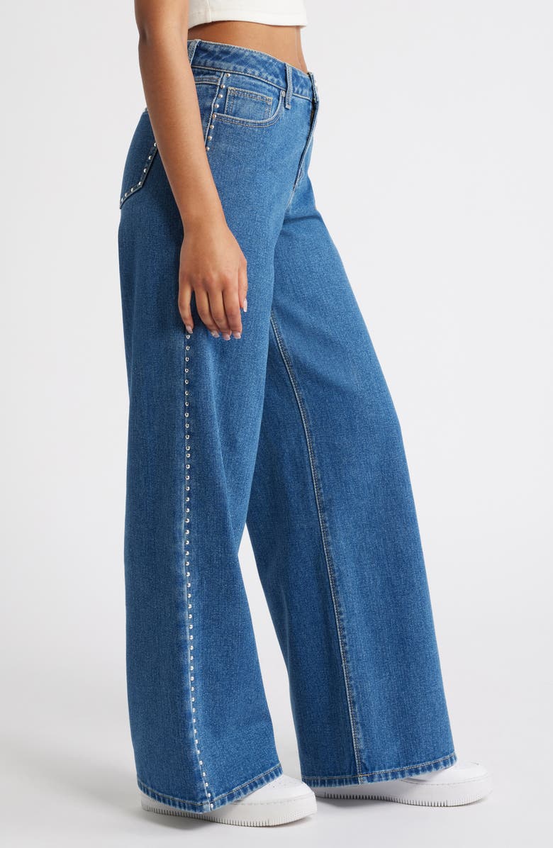 1822 Denim Studded High Waist Wide Leg Jeans, Alternate, color,