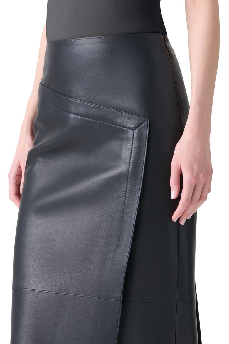 Lambskin Leather Asymmetric Midi Skirt, Alternate, color, BLACK