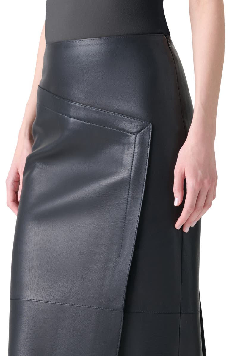 Akris Lambskin Leather Asymmetric Midi Skirt, Alternate, color, Black