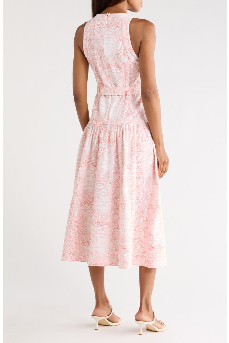 Zoey Sleeveless Belted Stretch Cotton Toile Dress, Alternate, color, WHITE/ CHERRY TOMATO