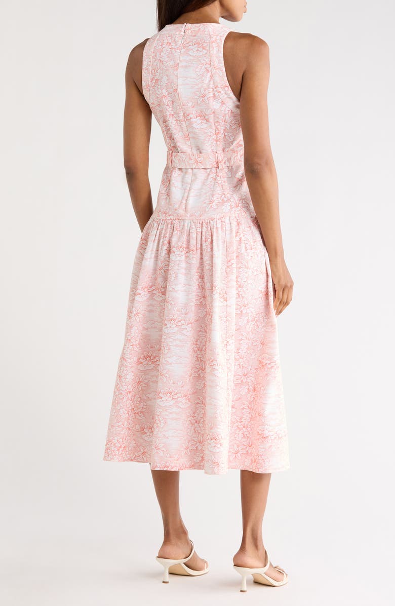Cinq à Sept Zoey Sleeveless Belted Stretch Cotton Toile Dress, Alternate, color, White/ Cherry Tomato