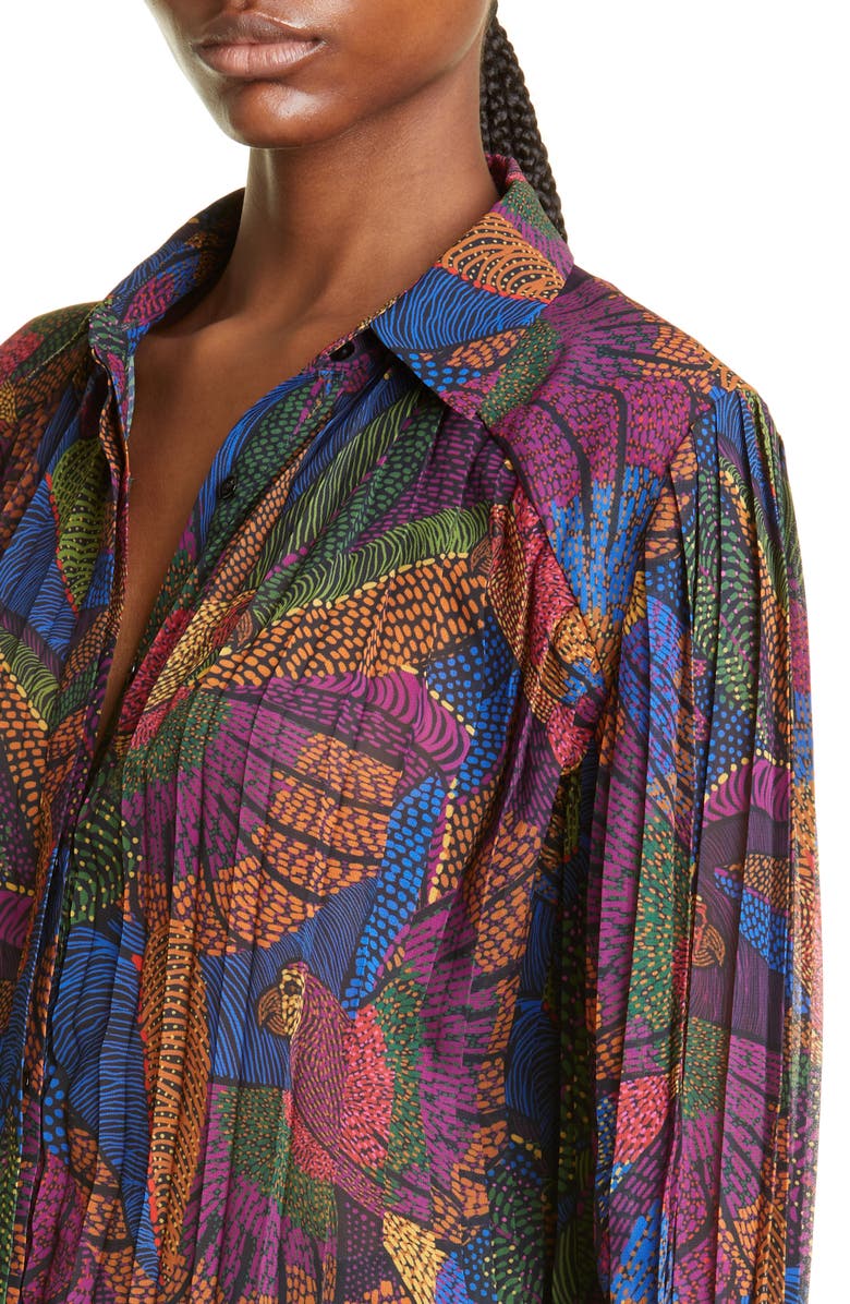 FARM Rio Dotted Macaws Pleated Button-Up Shirt, Alternate, color, Dotted Macaws