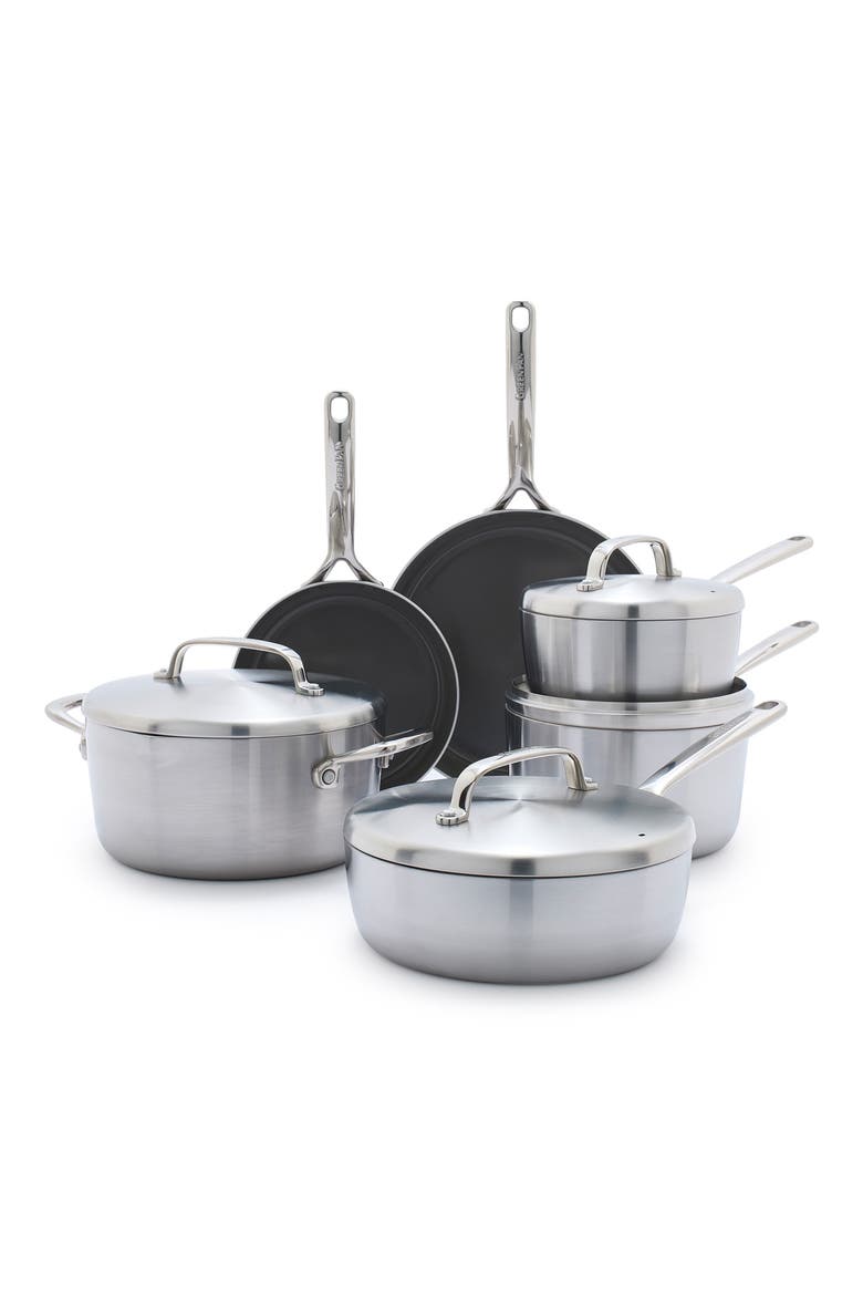GP5 10-Piece Nonstick Stainless Steel Cookware Set, Main, color, STAINLESS STEEL