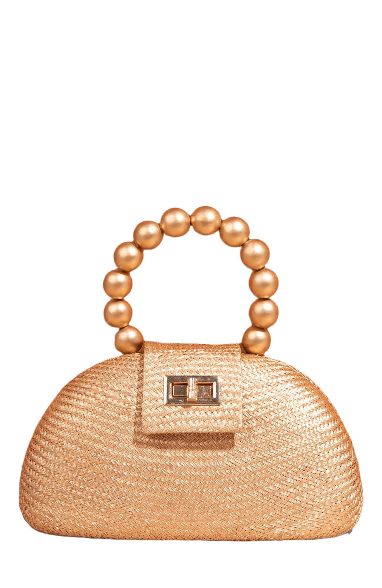 Soli 
Sun THE ORLA Woven Straw 
Wooden Bead Statement Clutch Bag, Alternate, color, Gold