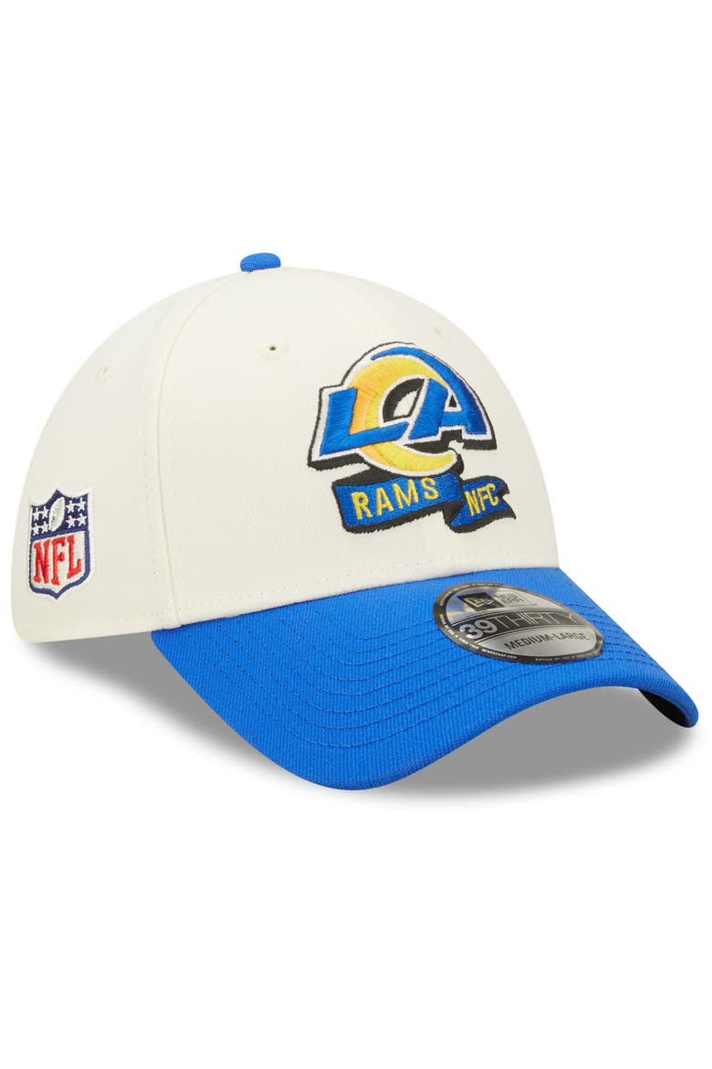 Men's New Era Cream/Royal Los Angeles Rams 2022 Sideline 39THIRTY 2-Tone Flex Hat, Main, color, Cream