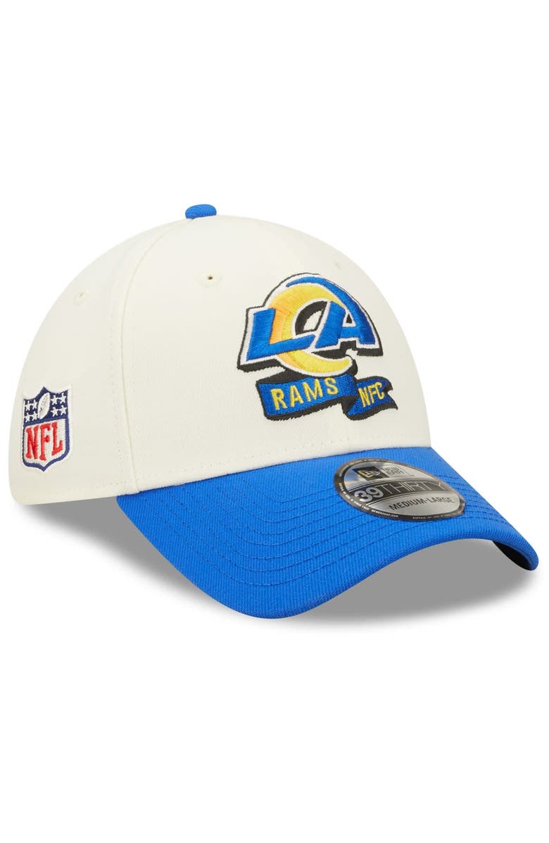 New Era Men's New Era Cream/Royal Los Angeles Rams 2022 Sideline 39THIRTY 2-Tone Flex Hat, Main, color, Cream
