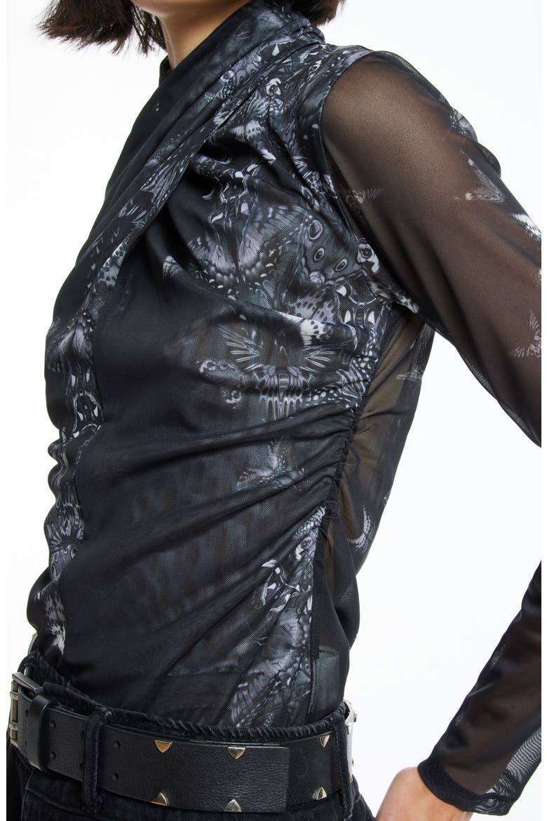 Tia Diana Long Sleeve Mesh Top, Alternate, color, BLACK