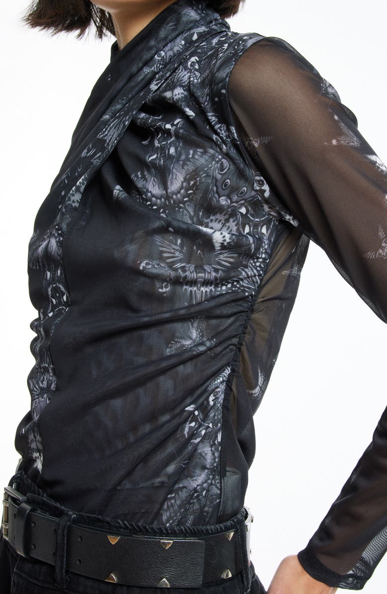 AllSaints Tia Diana Long Sleeve Mesh Top, Alternate, color, 