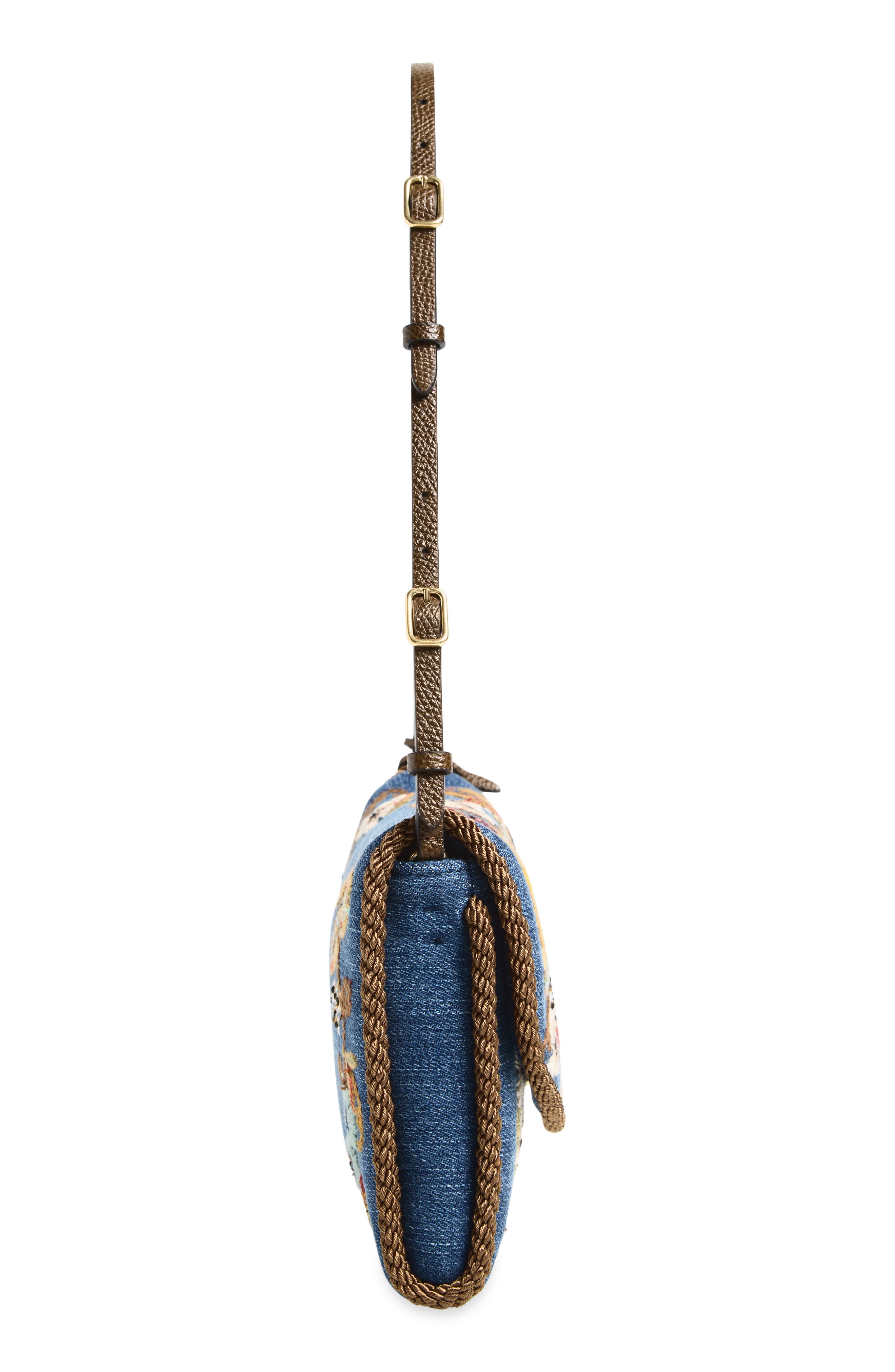Small DeVain Embroidered Denim Shoulder Bag, Alternate, color, BLUE MULTI