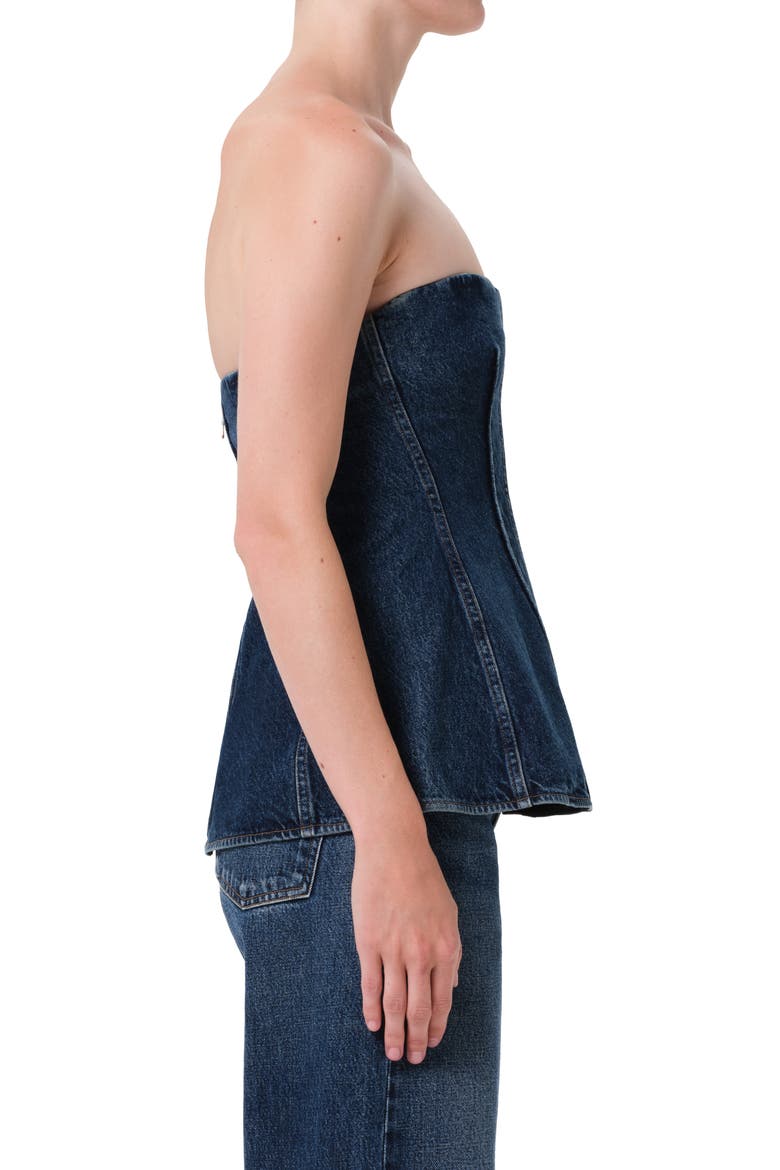 Lara Strapless Corset Peplum Denim Top, Alternate, color, DARK INDIGO