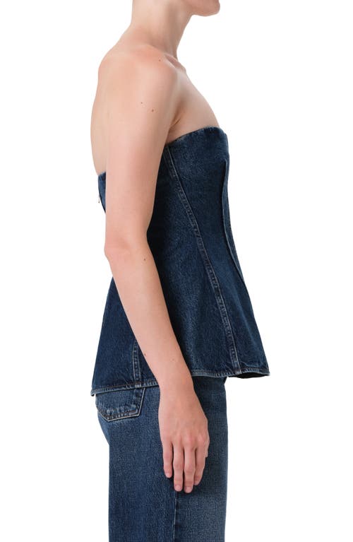 Agolde Lara Strapless Corset Peplum Denim Top In Blue