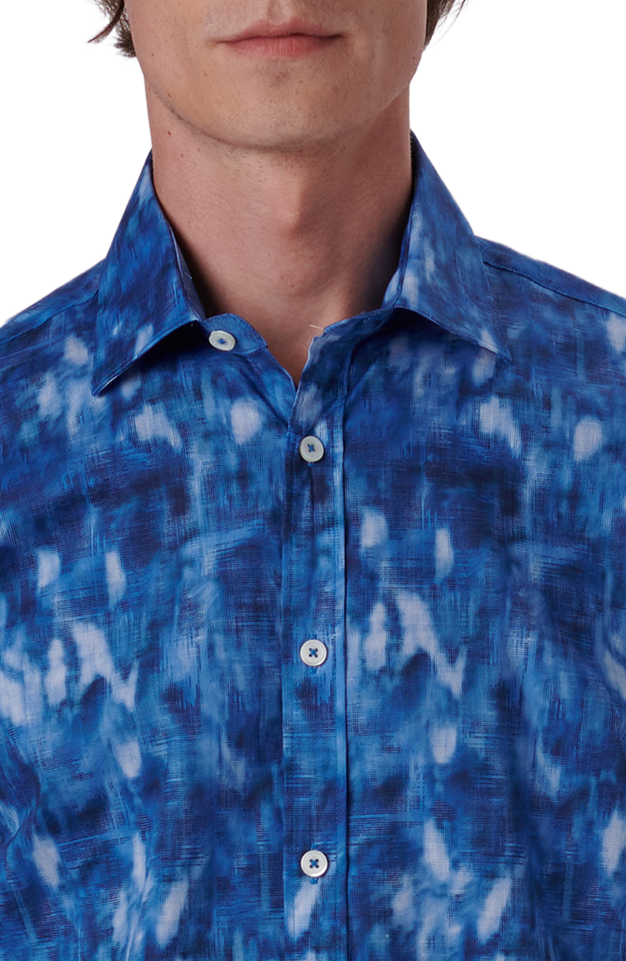 Shaped Fit Print Stretch Cotton Short Sleeve Button-Up Shirt - image 2