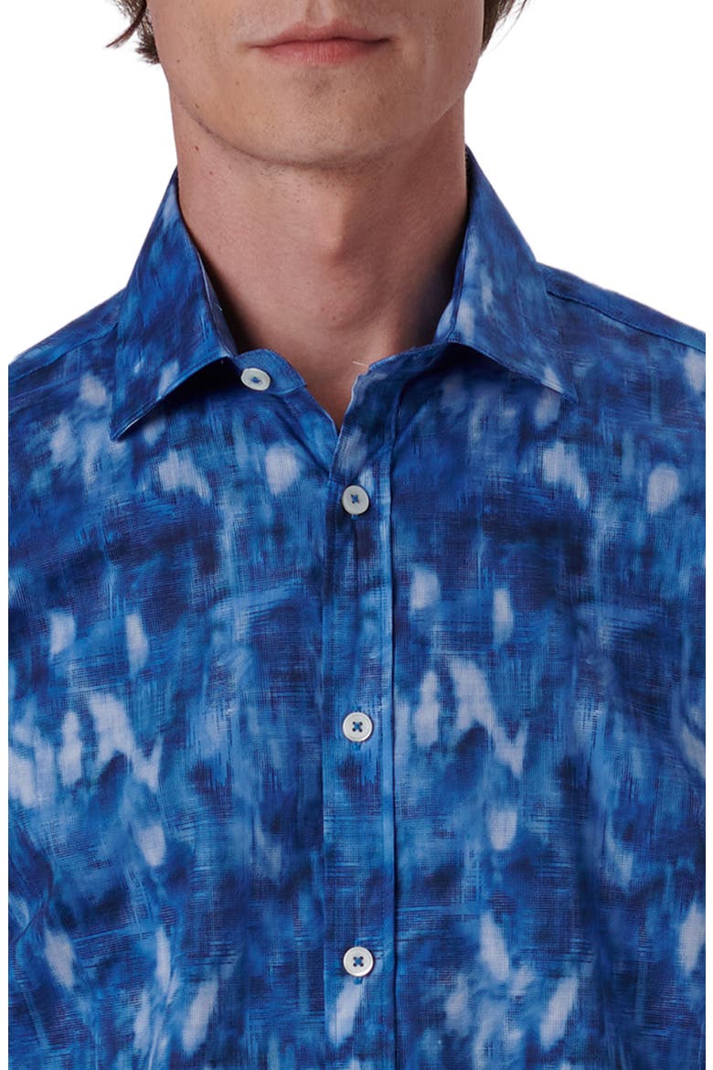 Shaped Fit Print Stretch Cotton Short Sleeve Button-Up Shirt, Alternate, color, FRENCH BLUE
