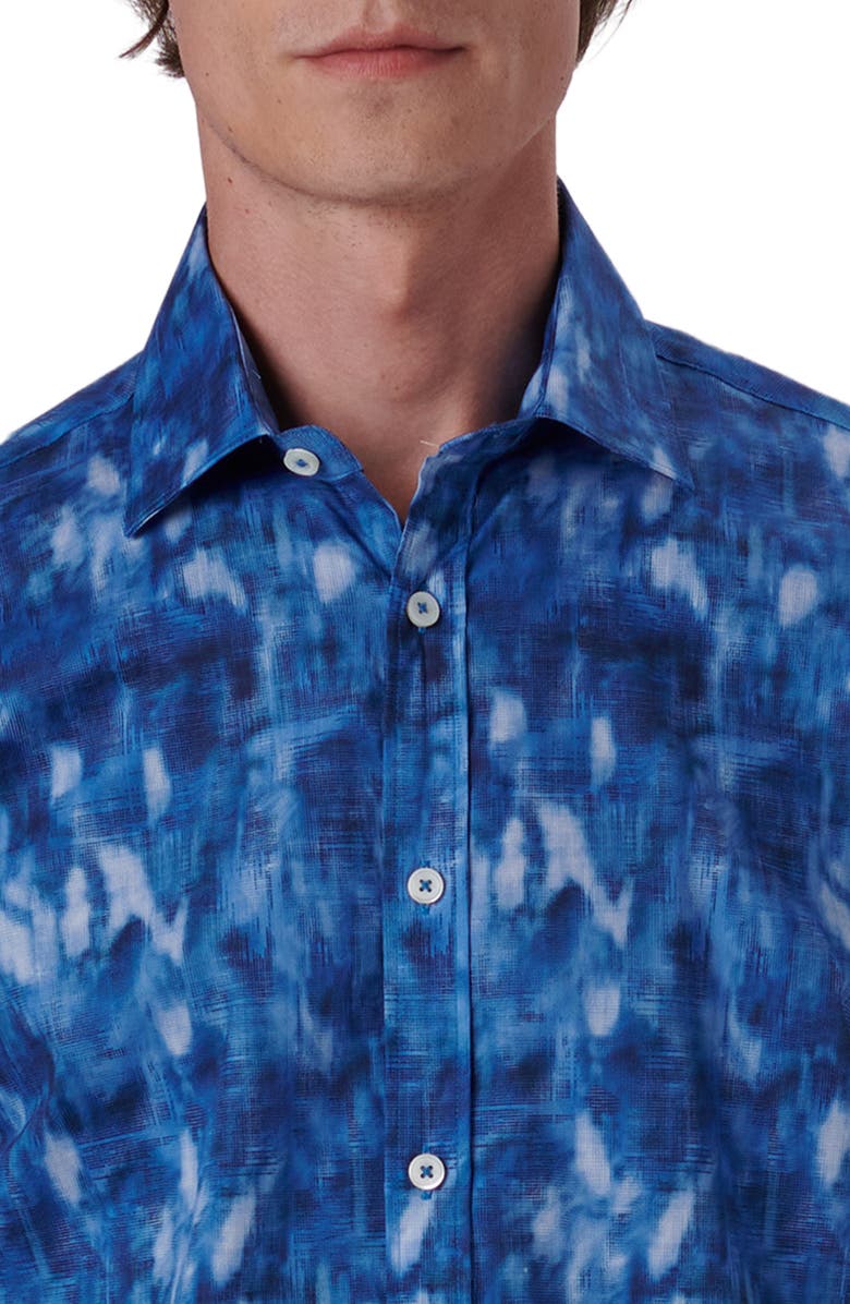 Bugatchi Shaped Fit Print Stretch Cotton Short Sleeve Button-Up Shirt, Alternate, color,