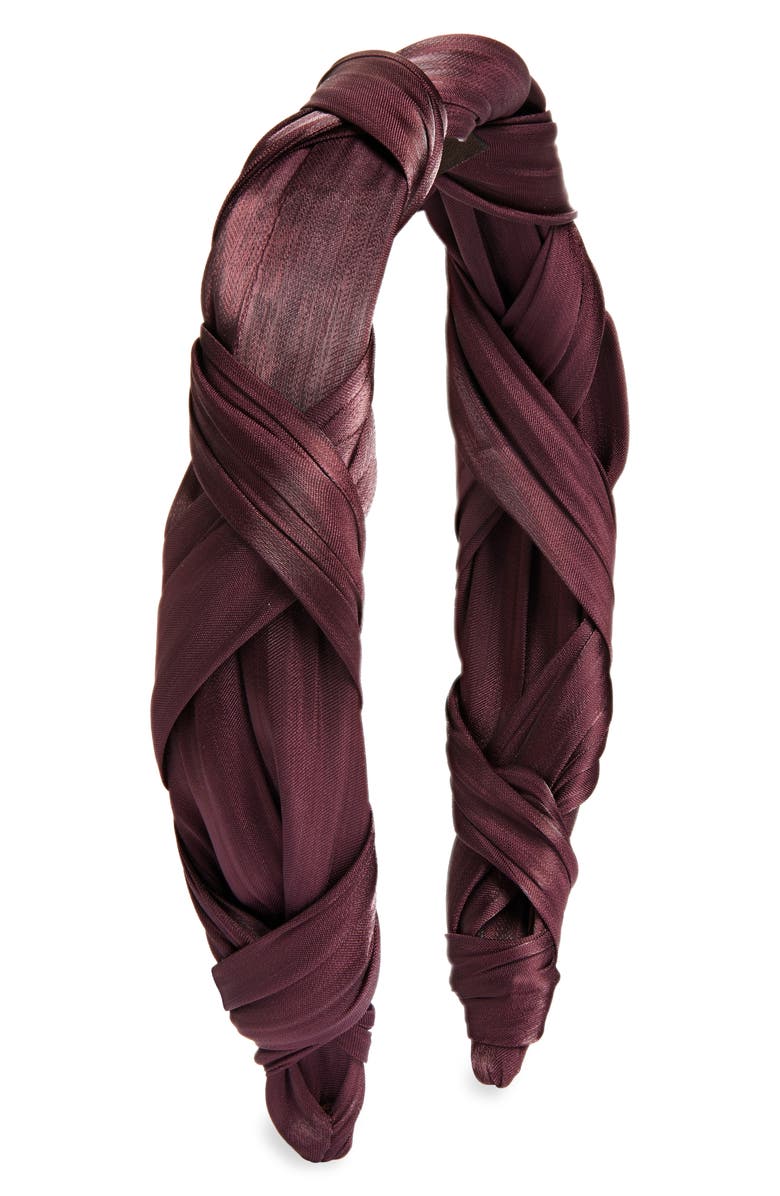 Tasha Satin Wrap Headband, Main, color, Brown