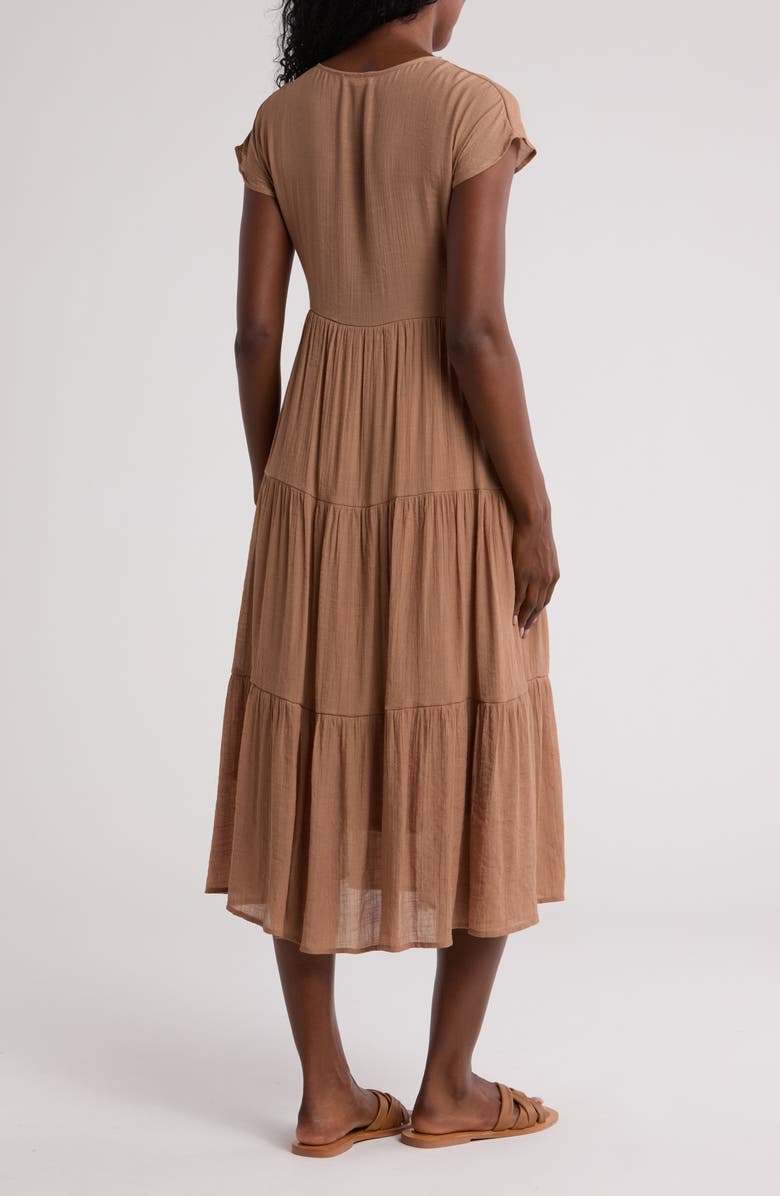 Blu Pepper Short Sleeve Faux Button Midi Dress, Alternate, color, Mocha