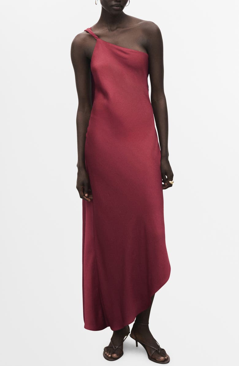 MANGO Asymmetric Satin Dress, Main, color, Wine