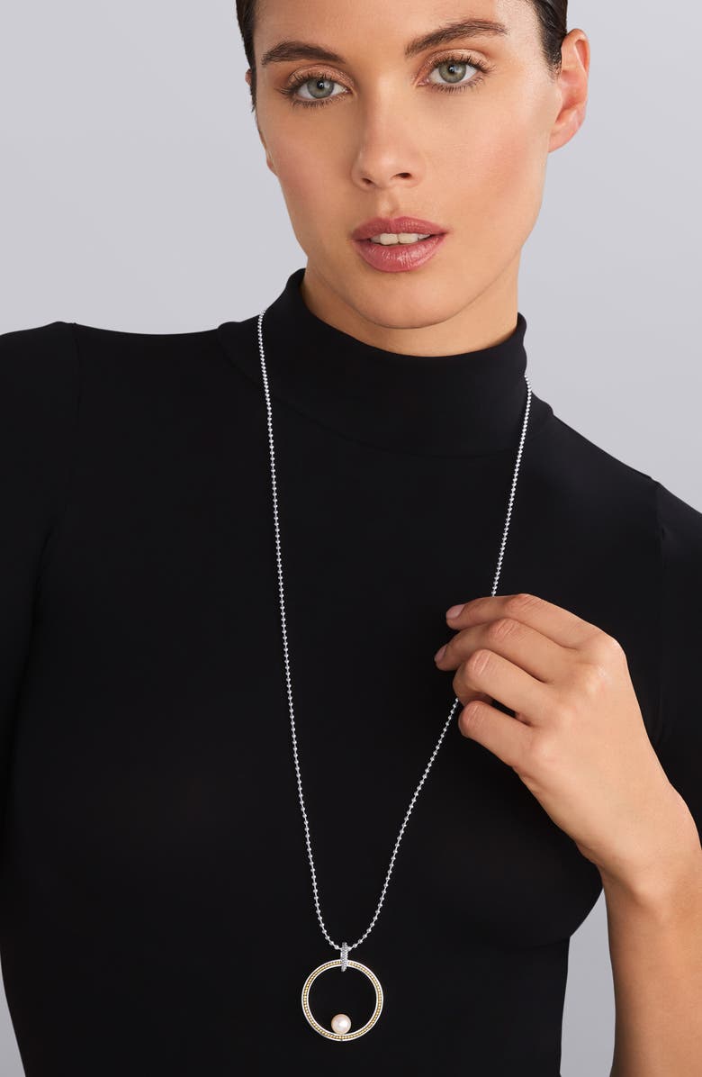 LAGOS Open Circle Pearl Pendant Necklace, Main, color, 