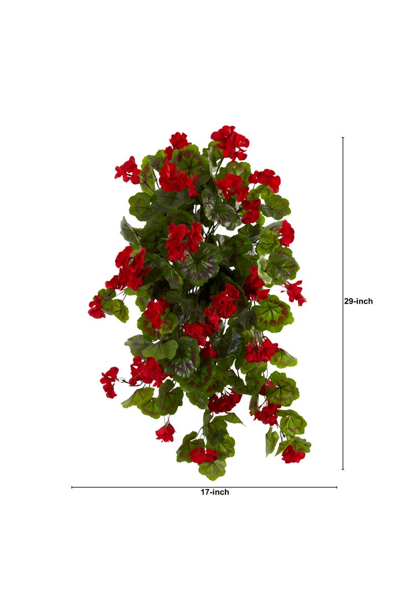 NEARLY NATURAL 29-in UV Resistant Geranium Artificial Hanging Plant (Indoor/Outdoor) - Set of 2, Alternate, color, Red