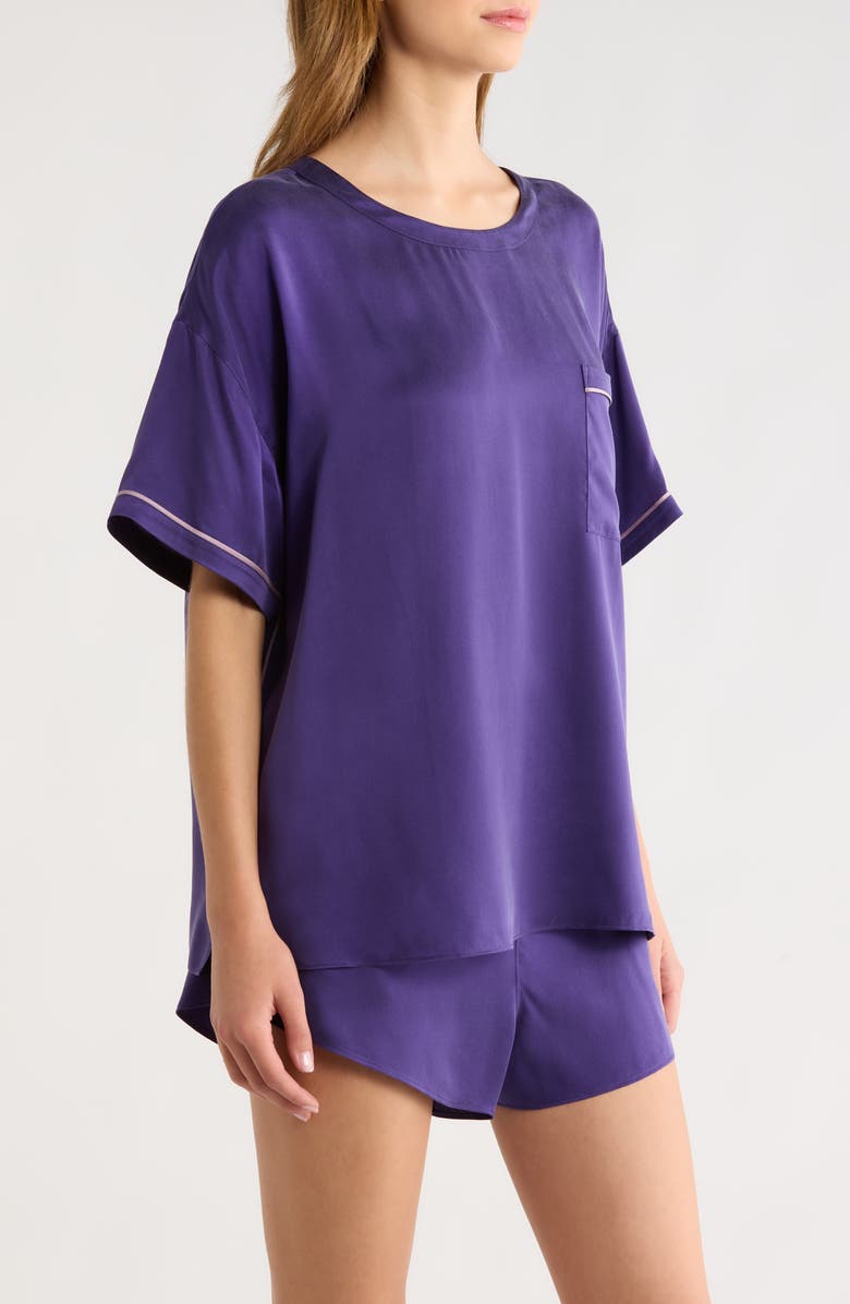 Lunya Washable Silk Short Pajamas, Alternate, color, Flying Fig/ Lilac Haze