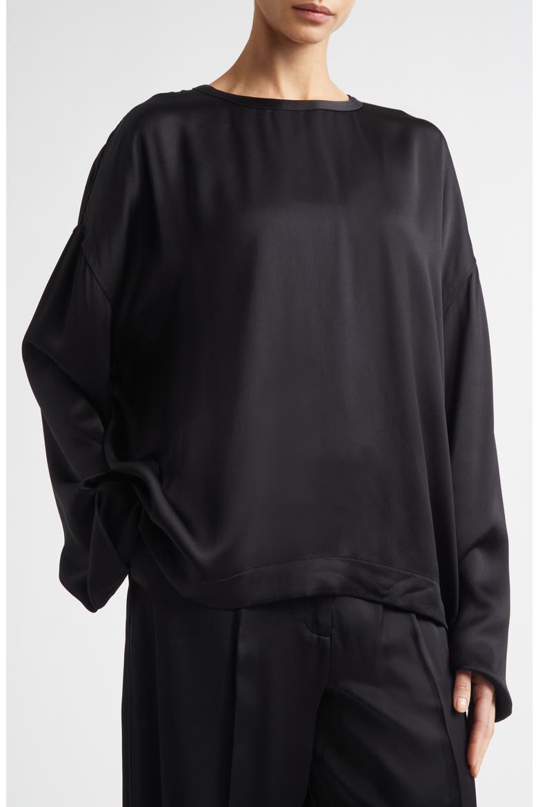 Boxy Satin Top, Alternate, color, BLACK