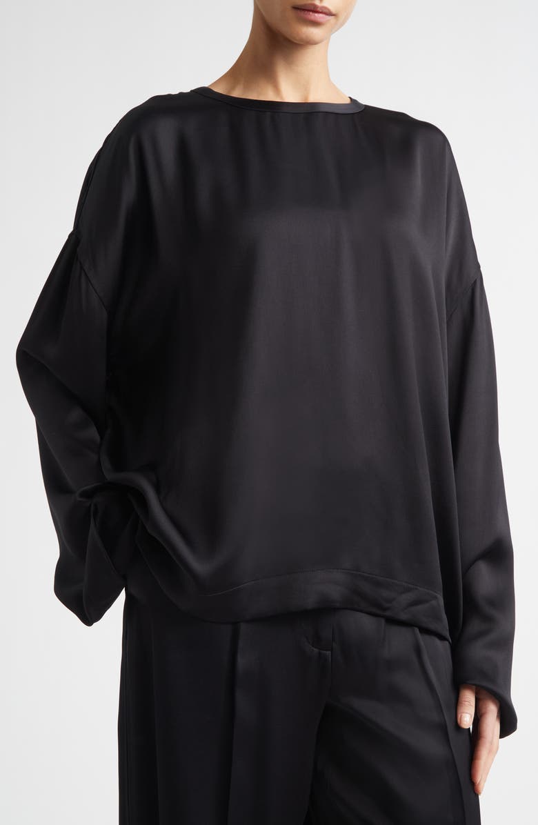 TOTEME Boxy Satin Top, Alternate, color, Black