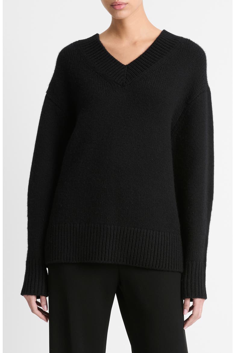 Wool & Cashmere V-Neck Sweater, Main, color, BLACK