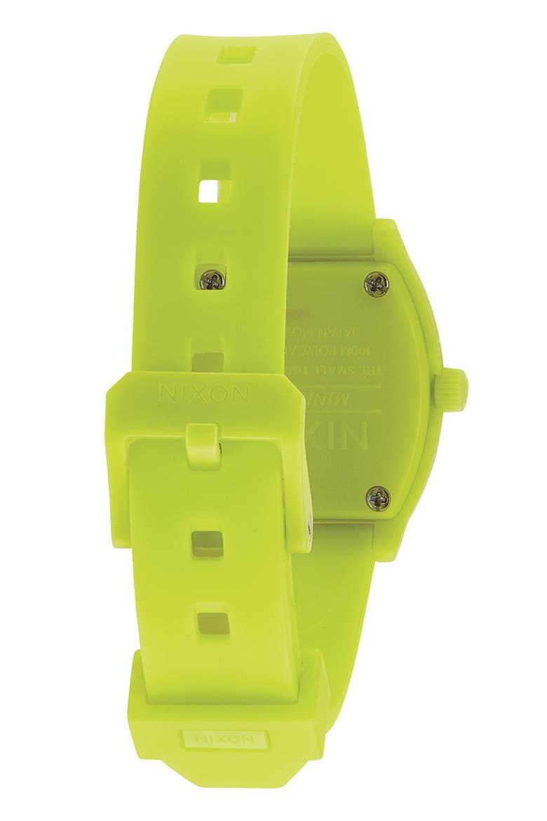 'The Small Time Teller' Round Watch, 26mm, Alternate, color, NEON YELLOW/ BEETLEPOINT